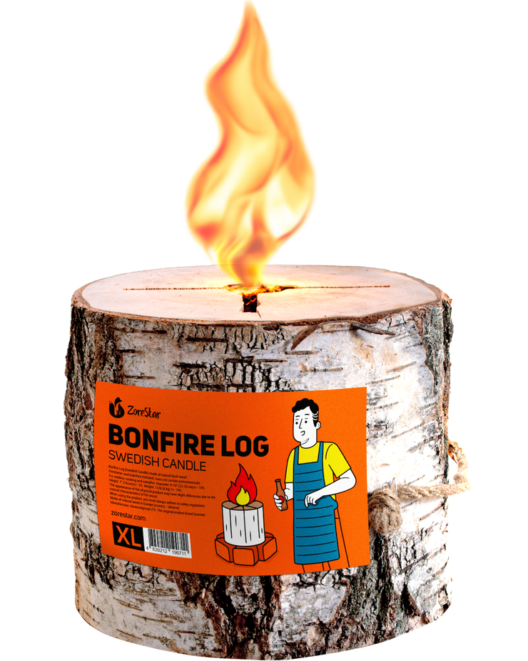 Birch Bonfire Wood Log - Swedish Candle - 100% Natural Cooking 